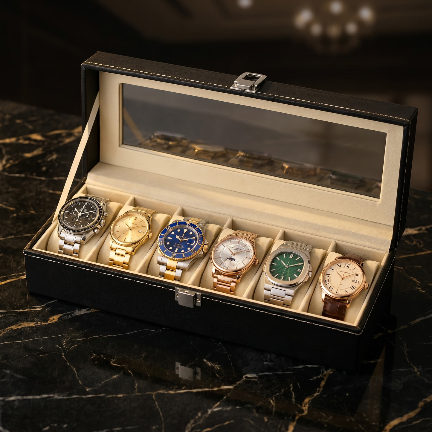 Boîte à Montre Homme en Cuir | Coffret Montre 2 à 12 Emplacements avec Vitre