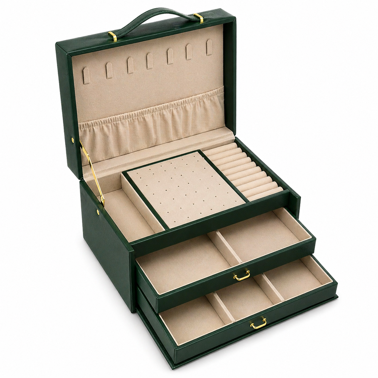 Boîte à Bijoux Femme avec Poignée | Coffret Rangement Bijoux 3 Niveaux