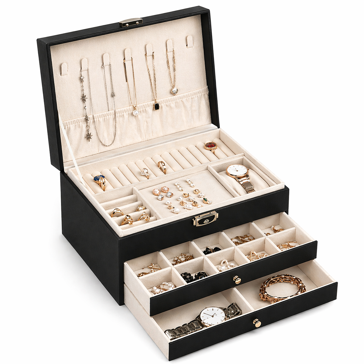 Boite à Bijoux à 3 Niveaux avec Tiroirs | Coffret Rangement