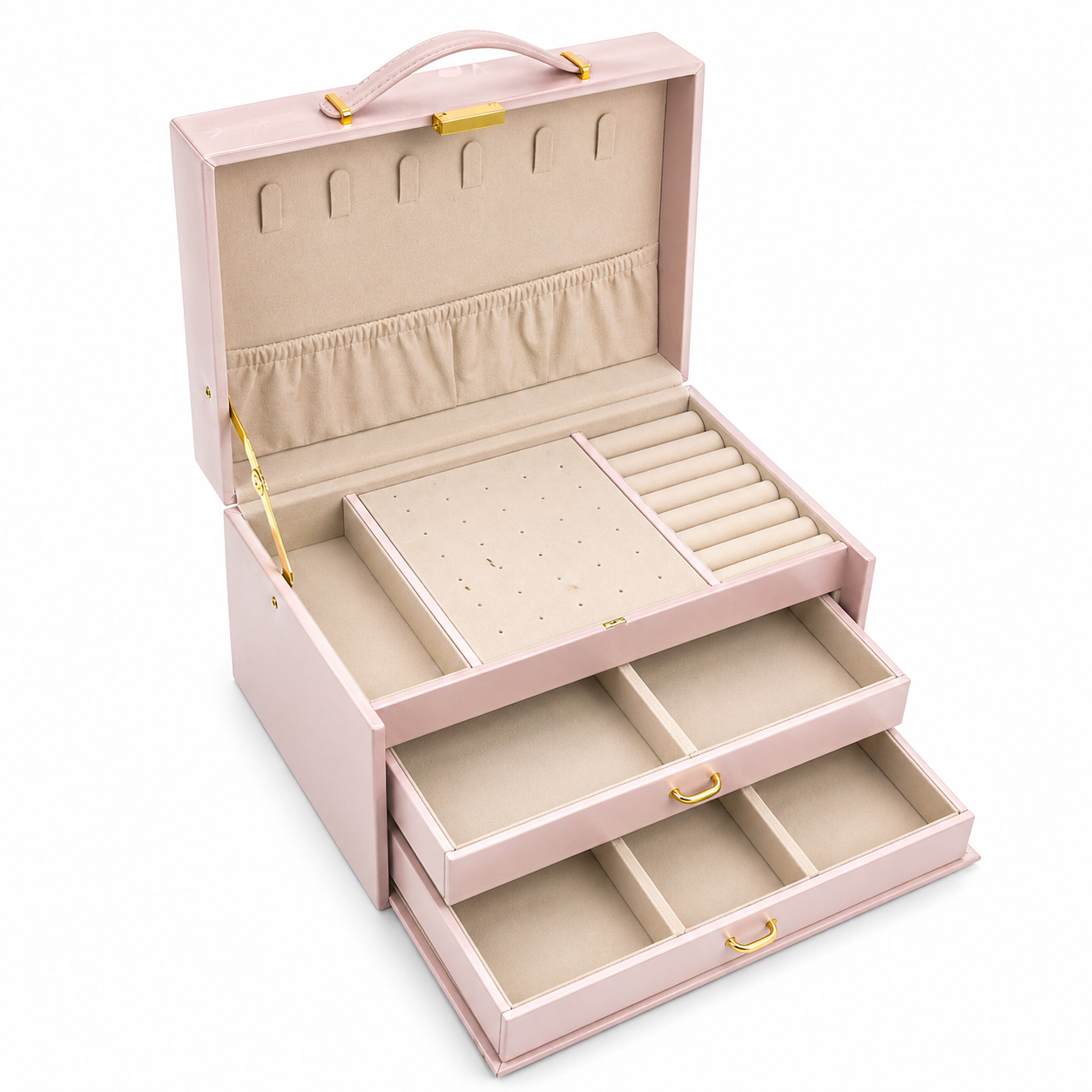 Boîte à Bijoux Femme avec Poignée | Coffret Rangement Bijoux 3 Niveaux