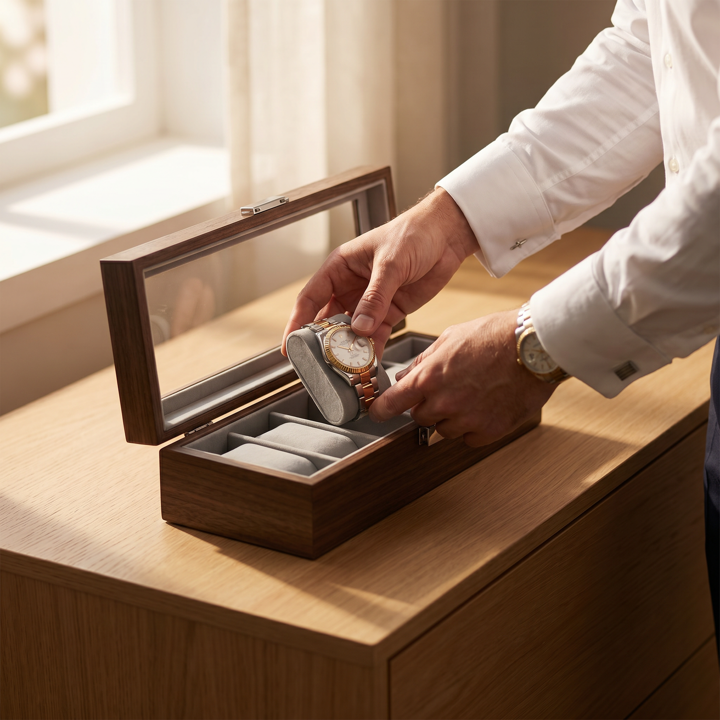 Boîte à Montres Homme en Bois Noyer | Coffret 6 Montres avec Vitre