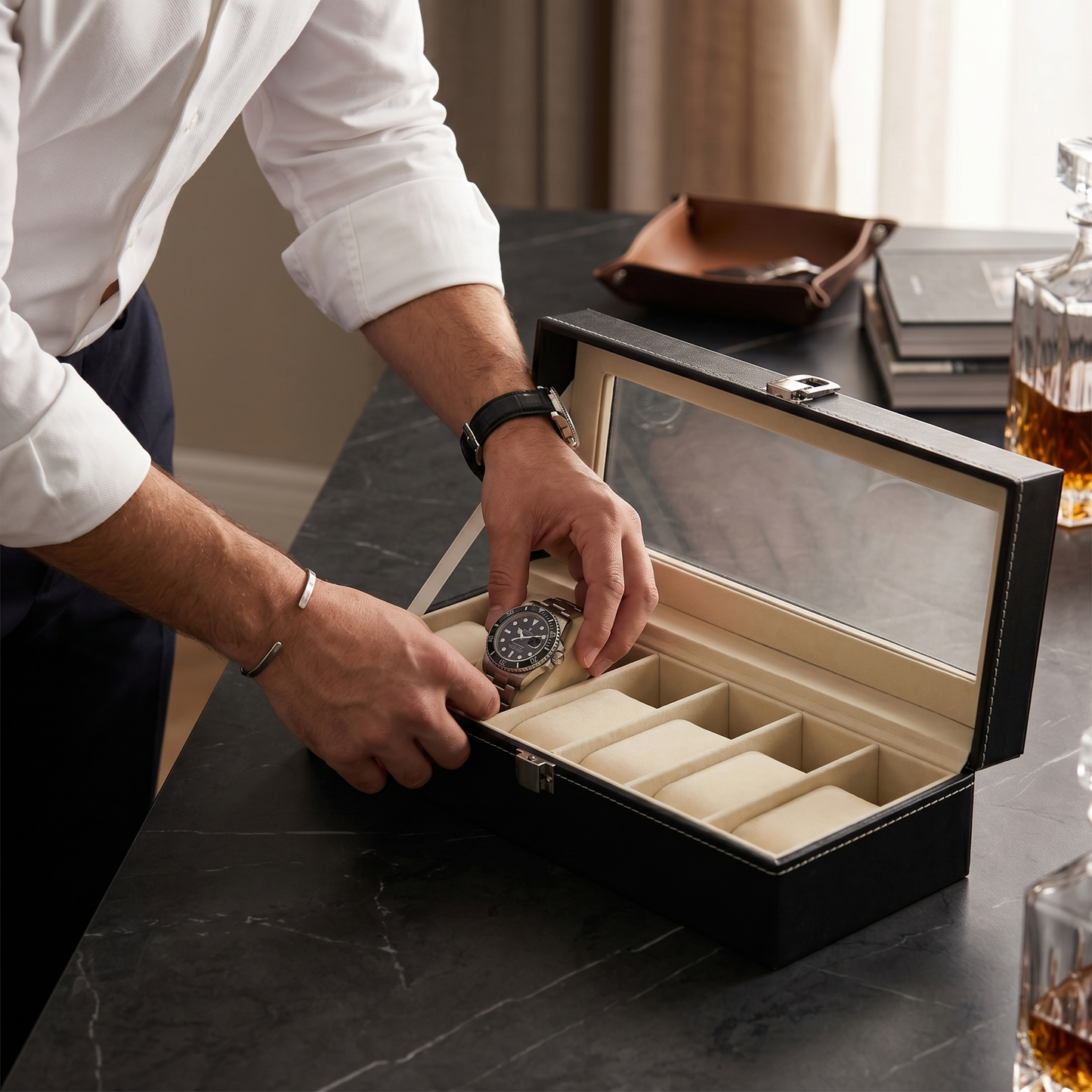 Boîte à Montre Homme en Cuir | Coffret Montre 2 à 12 Emplacements avec Vitre