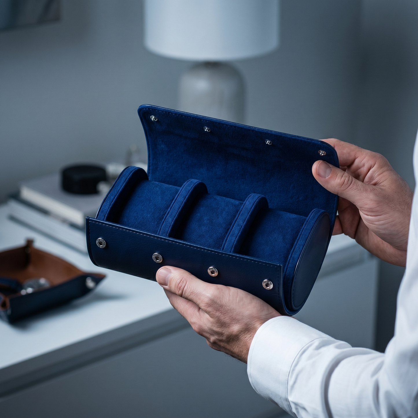 Boîte à Montres Voyage en Cuir Bleu | Rouleau 2 ou 3 Montres | Cadeau Homme Premium