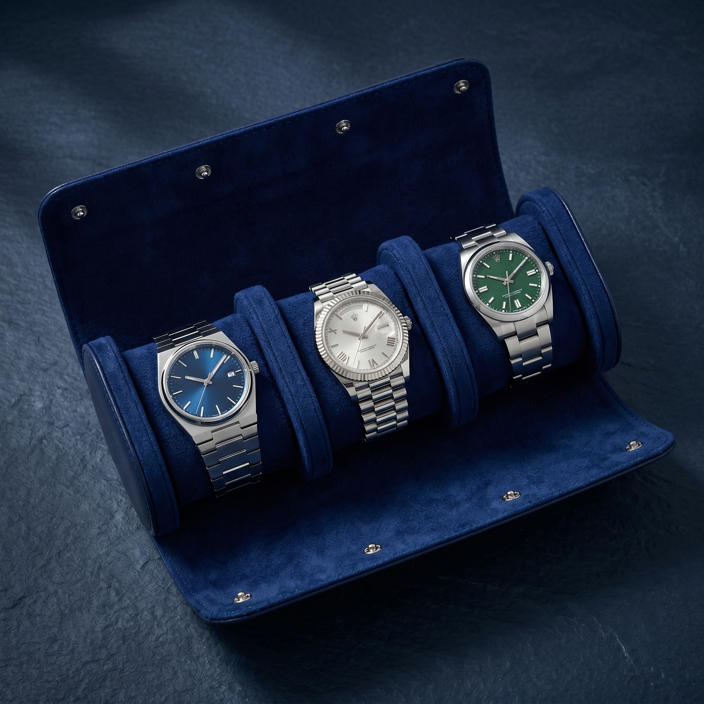 Boîte à Montres Voyage en Cuir Bleu | Rouleau 2 ou 3 Montres | Cadeau Homme Premium