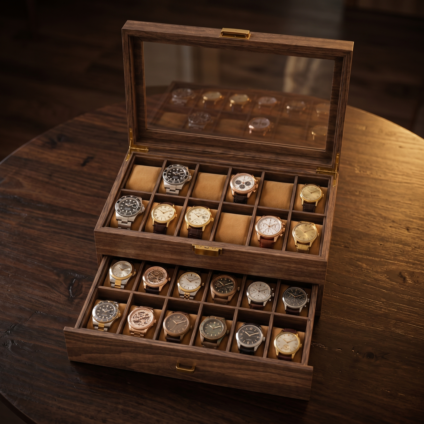 Boîte à Montres Homme en Bois | Grand Coffret 24 Montres avec Vitre et Tiroir
