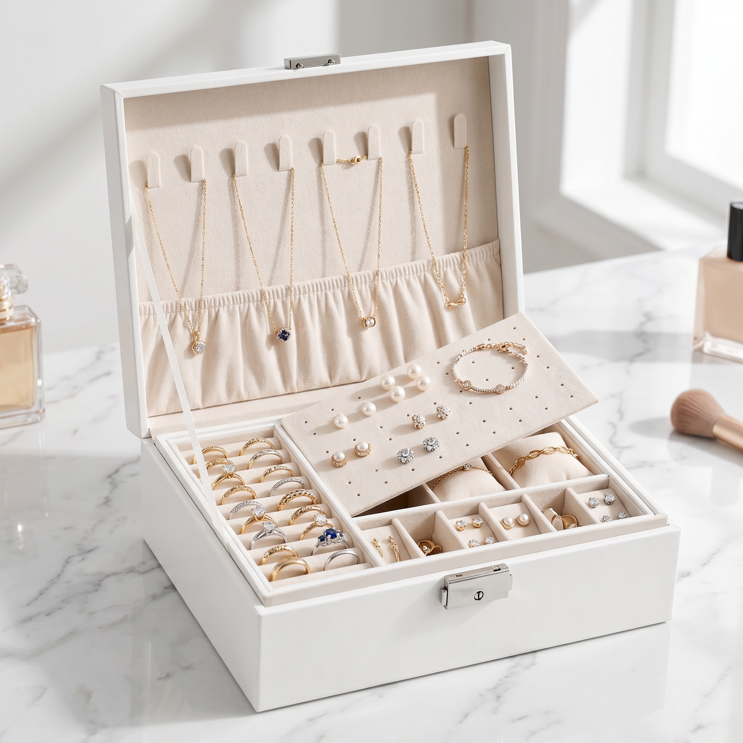 Boîte à Bijoux Voyage Femme | Organisateur Bijoux Zippé Multi-Compartiments