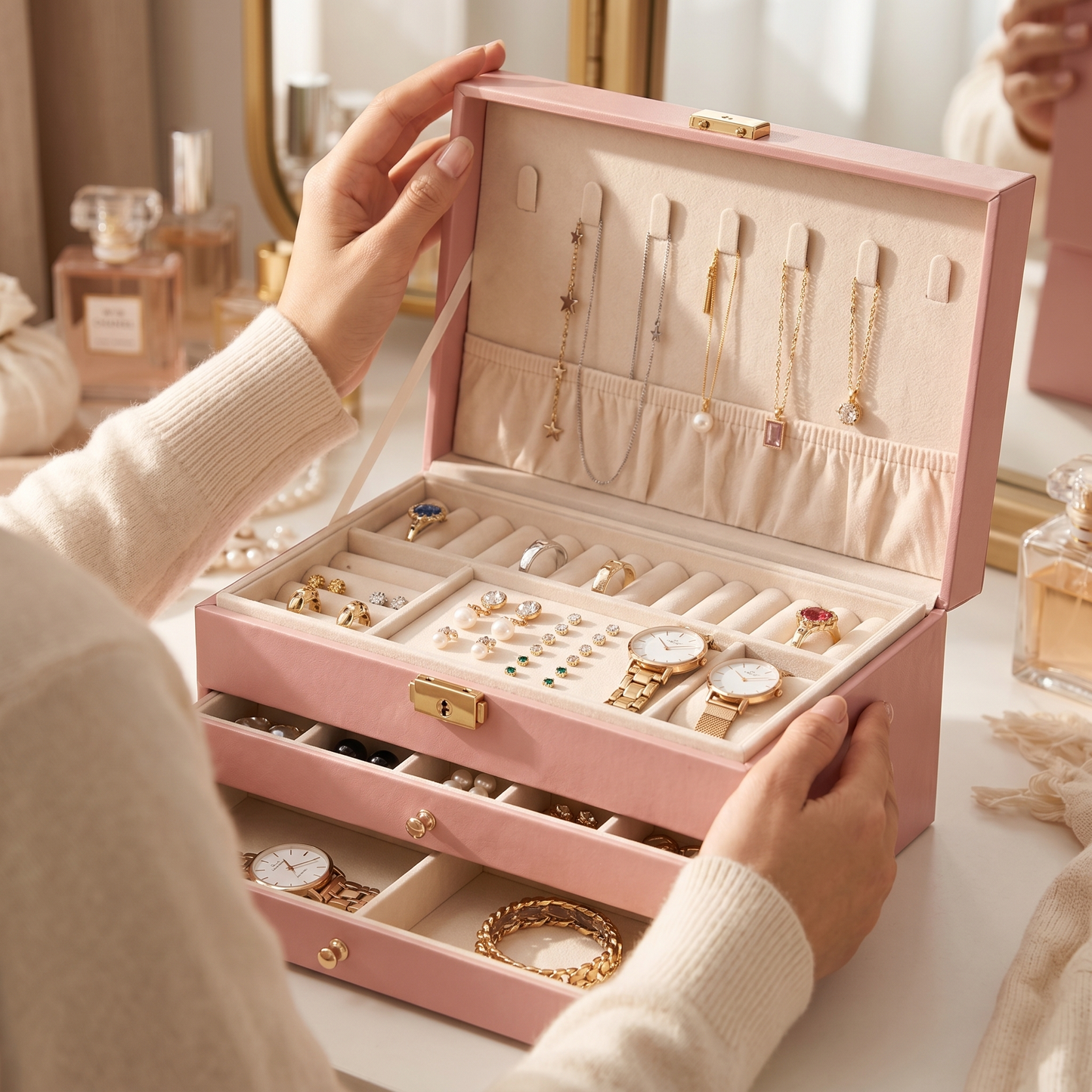 Boite à Bijoux à 3 Niveaux avec Tiroirs | Coffret Rangement