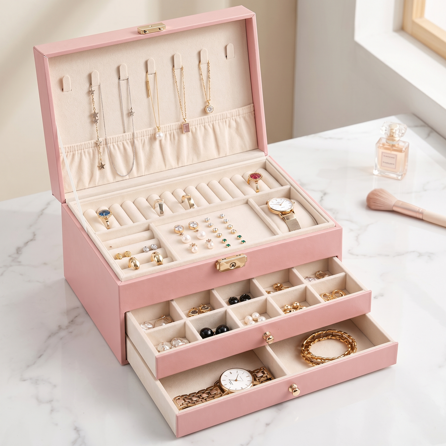 Boite à Bijoux à 3 Niveaux avec Tiroirs | Coffret Rangement
