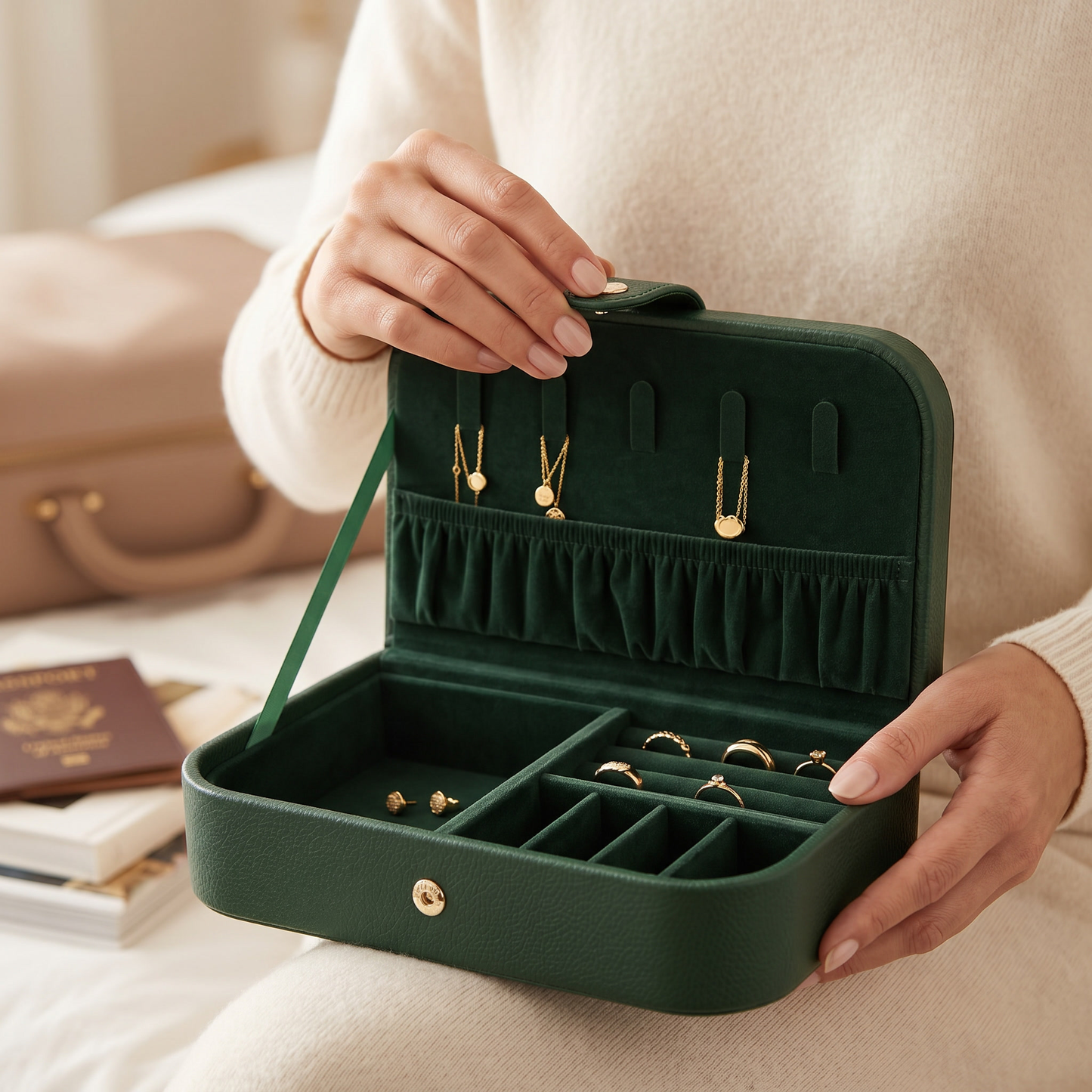 Boite à Bijoux Voyage Femme en Cuir | Organisateur Bijoux Portable avec Compartiments