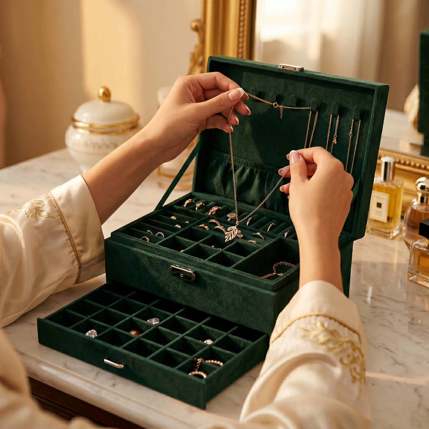Boîte à Bijoux Femme en Velours | Coffret 3 Niveaux avec Tiroir