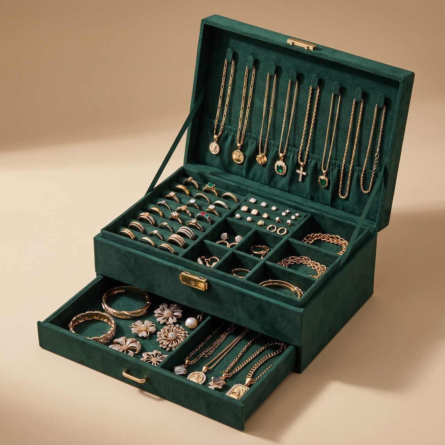Boîte à Bijoux Femme en Velours | Coffret 3 Niveaux avec Tiroir